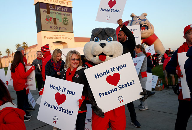 People and Mascot Campaigning for Fresno state